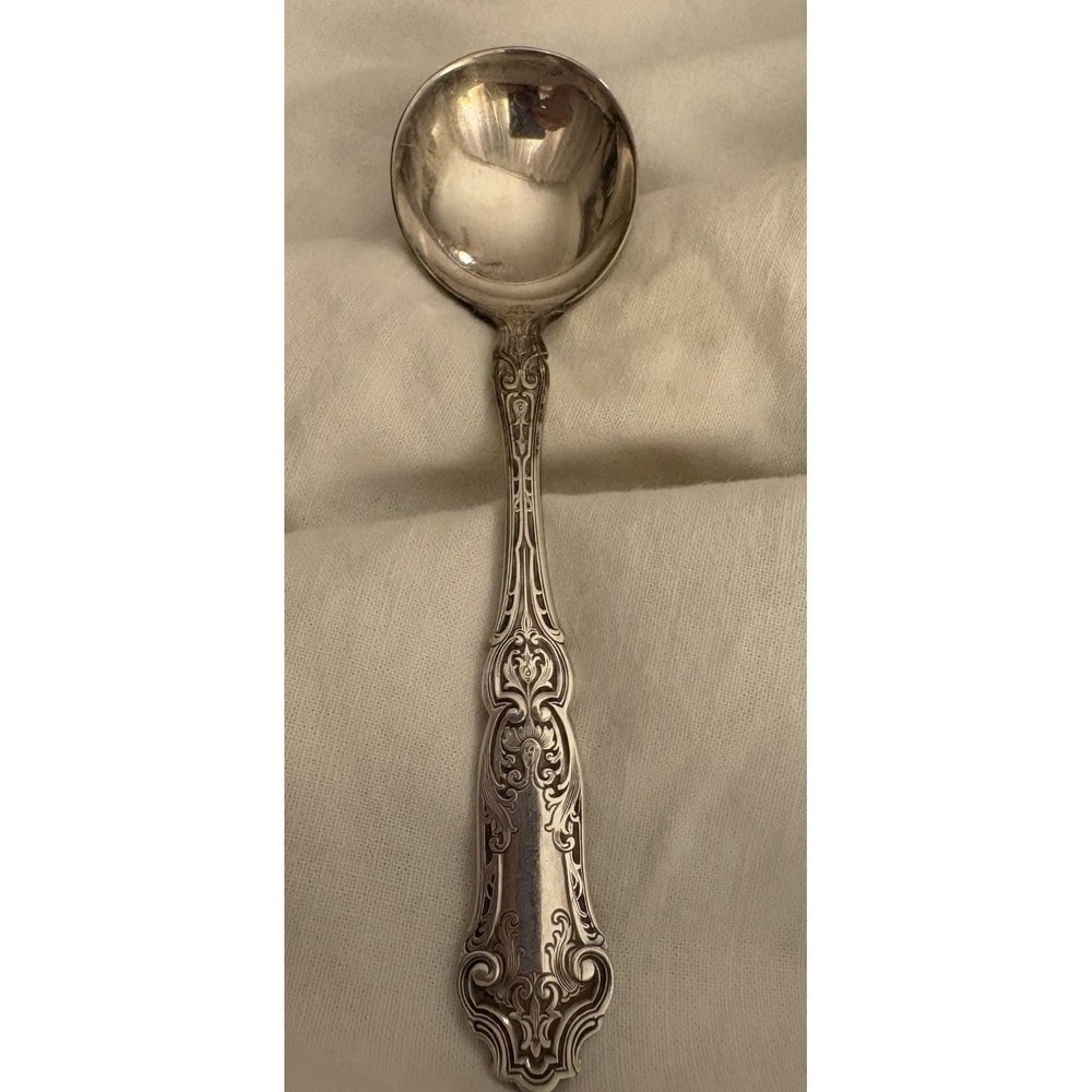 1835 R Wallace Antique Soup Spoon Set Of 6 Patent July 16, 07 Ornate Scroll